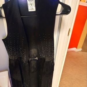 Black Sleeveless Rhinestone Vest by Vocal